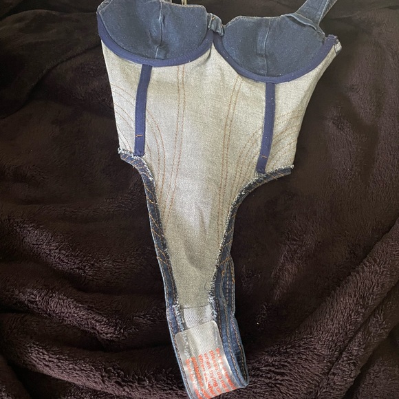 Adidas X Ivy Park Rodeo Denim Bodysuit Dark Denim Women Size S - Picture 3 of 4